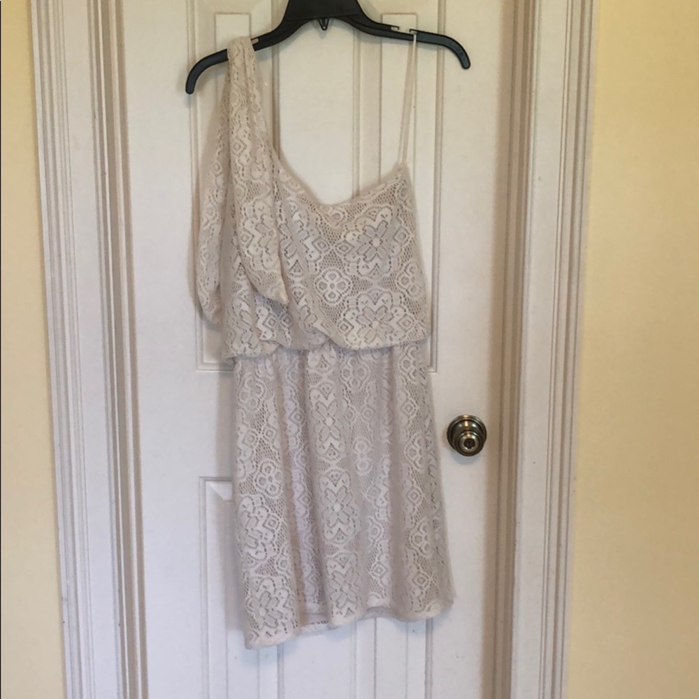 Judith March one shoulder lace mini dress